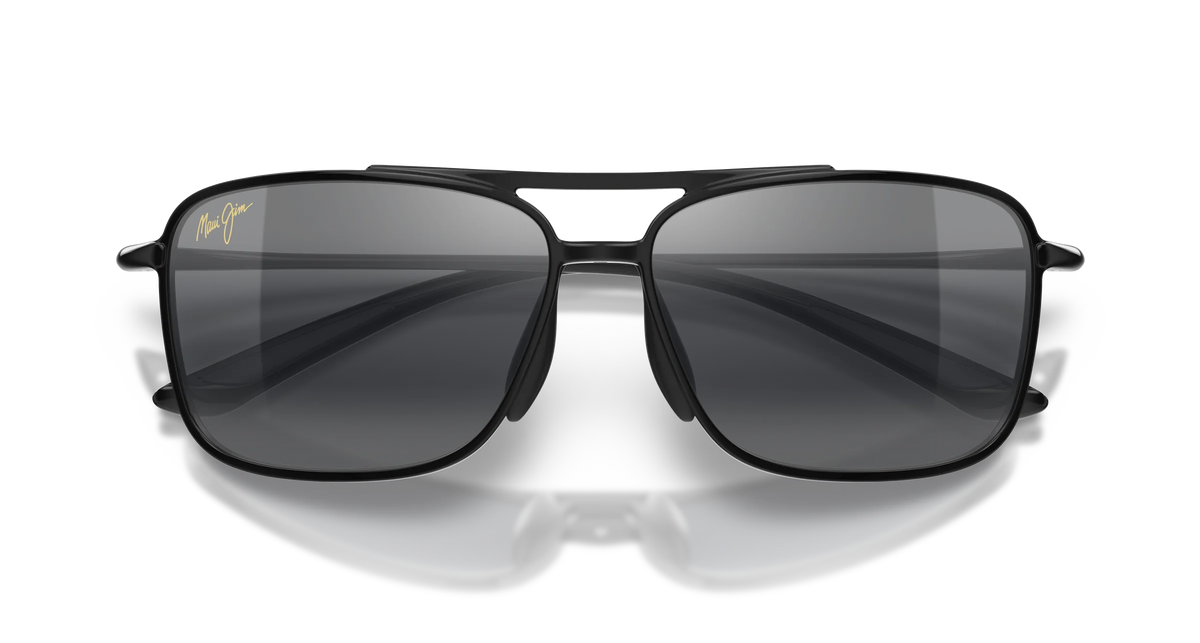 Maui Jim Kaupo Gap black aviator sunglasses with gray polarized lenses, front view