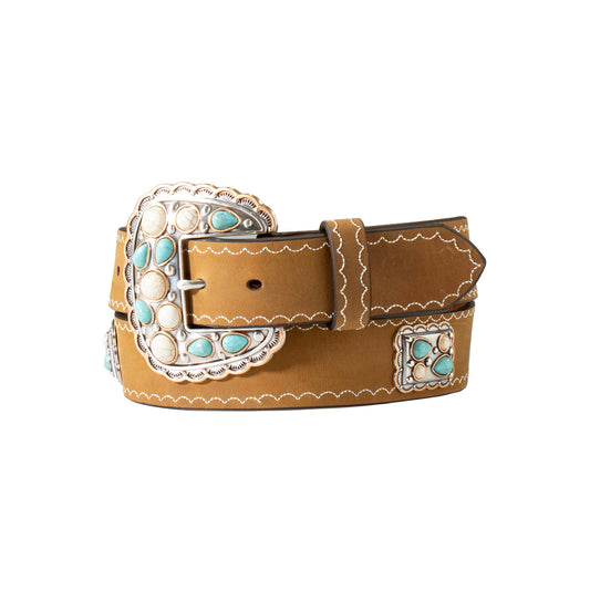 Angel Ranch Ladies Rectangle Scalloped Conchos Brown Belt