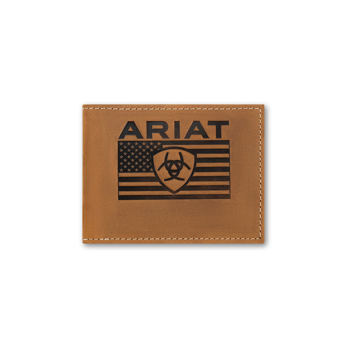 Ariat American Flag Embossed Brown Leather Bifold Wallet