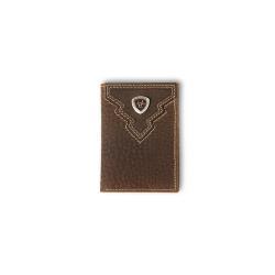 Cartera Ariat Rowdy Tri-Fold - Cuero Cobre Oscuro, Triple Pliegue, Ranuras Para Tarjetas Y Dinero