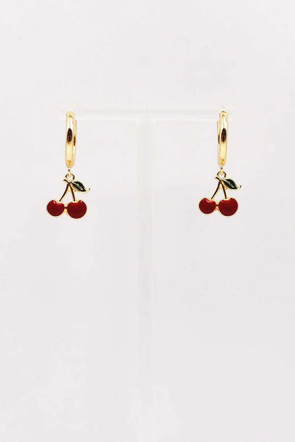 Gold Cherry Huggie Hoop Earrings