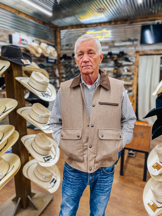 Cripple Creek Mens Heather Oatmeal Wool Blend Melton Microsuede Vest