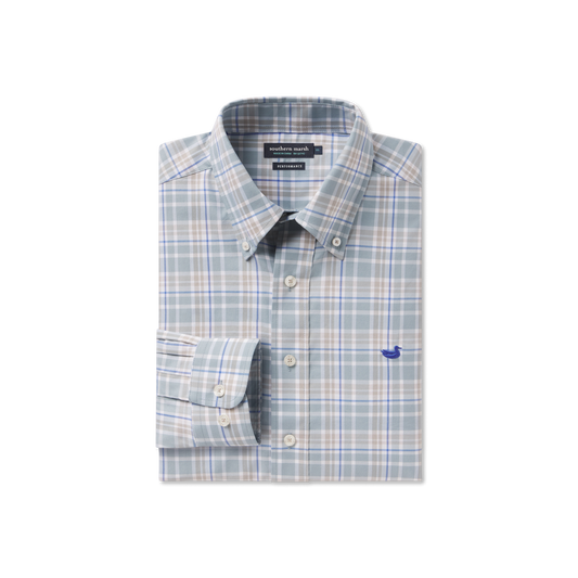 Men's Grainger Performance Plaid Dress Shirt- Sage & Burnt Taupe