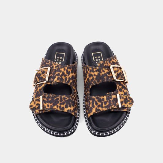 Charlotte Leopard Print Flat Sandal By ShuShop