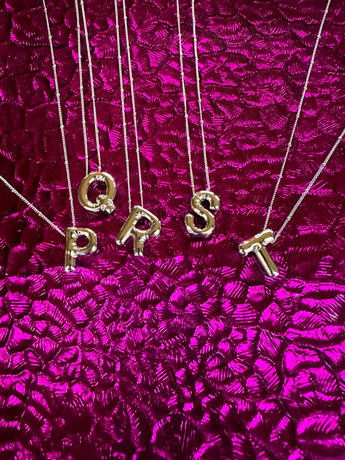 Silver Initial Bubble Necklace Q