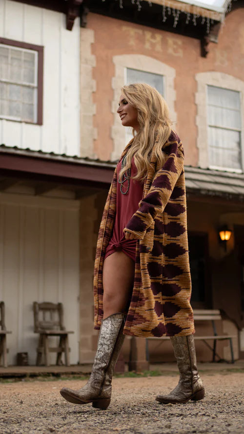 Hooey Ladies Maroon And Brown Duster