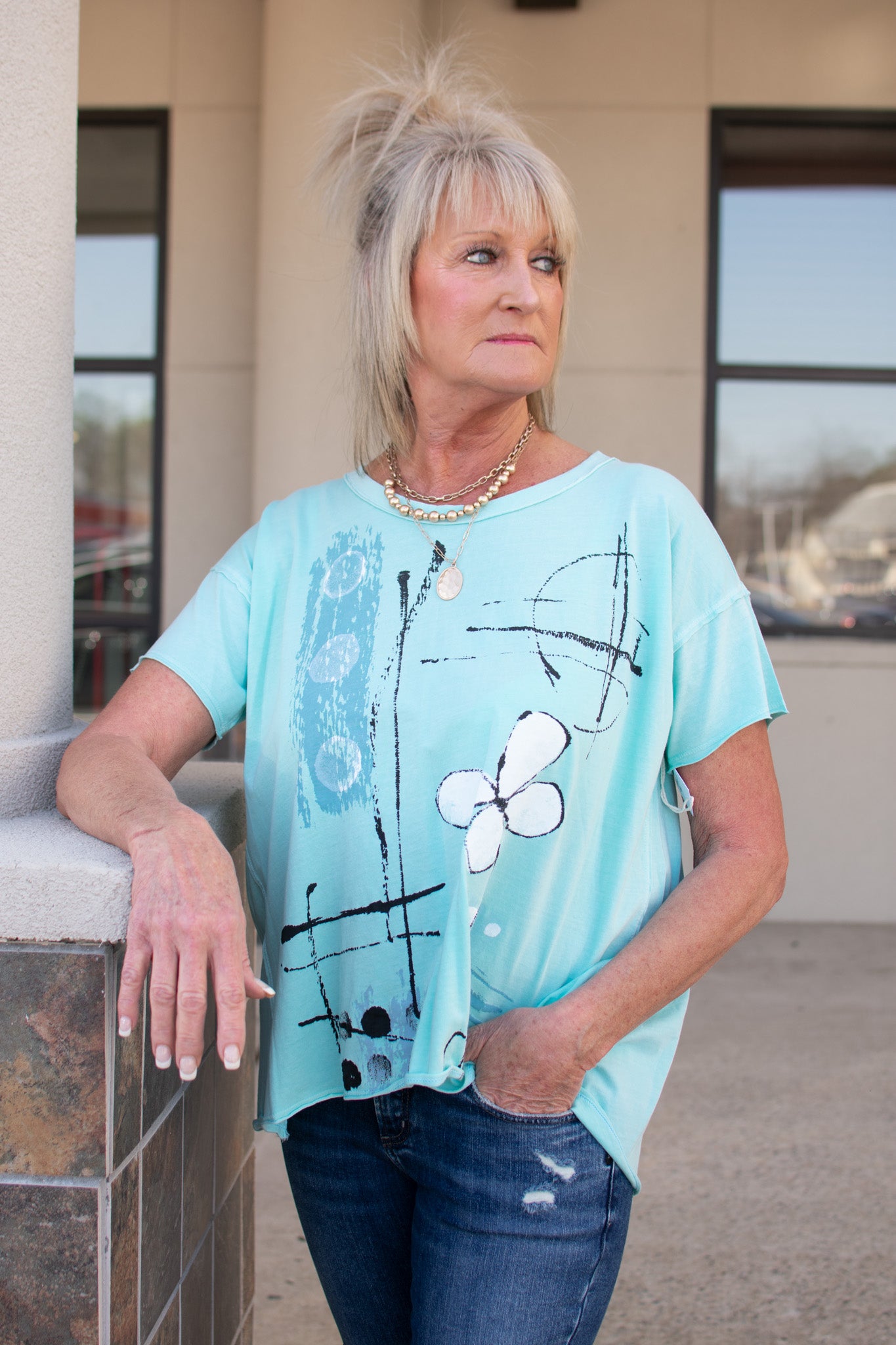 Jess & Jane Light Blue Petals Top