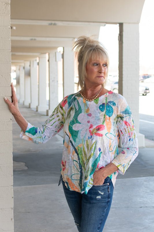 Jess & Jane White Floral Tunic Top