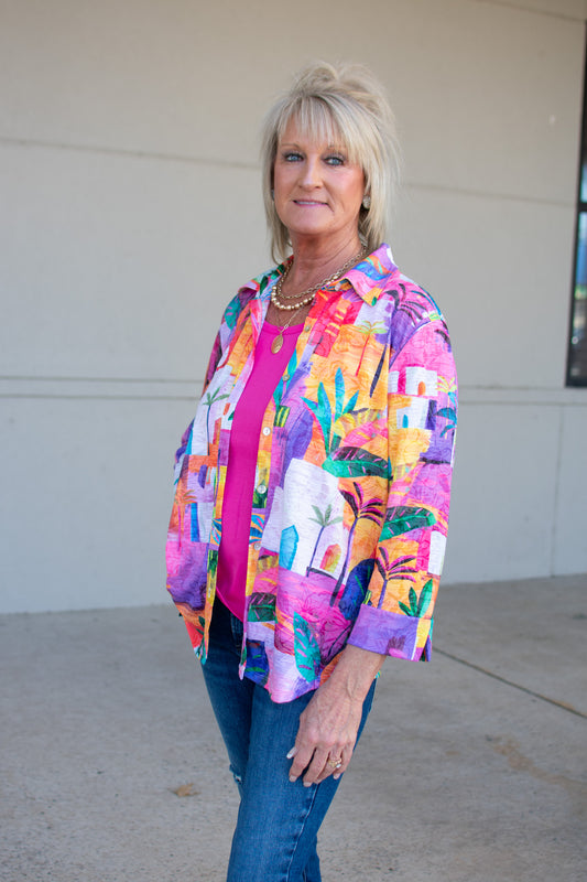 Jess & Jane Cancun Multi Pink Blouse