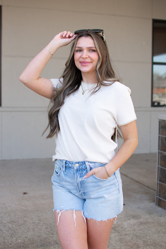 Easy Living Cream Ribbed Top