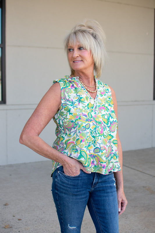 Tropical Destiny Green Floral Top