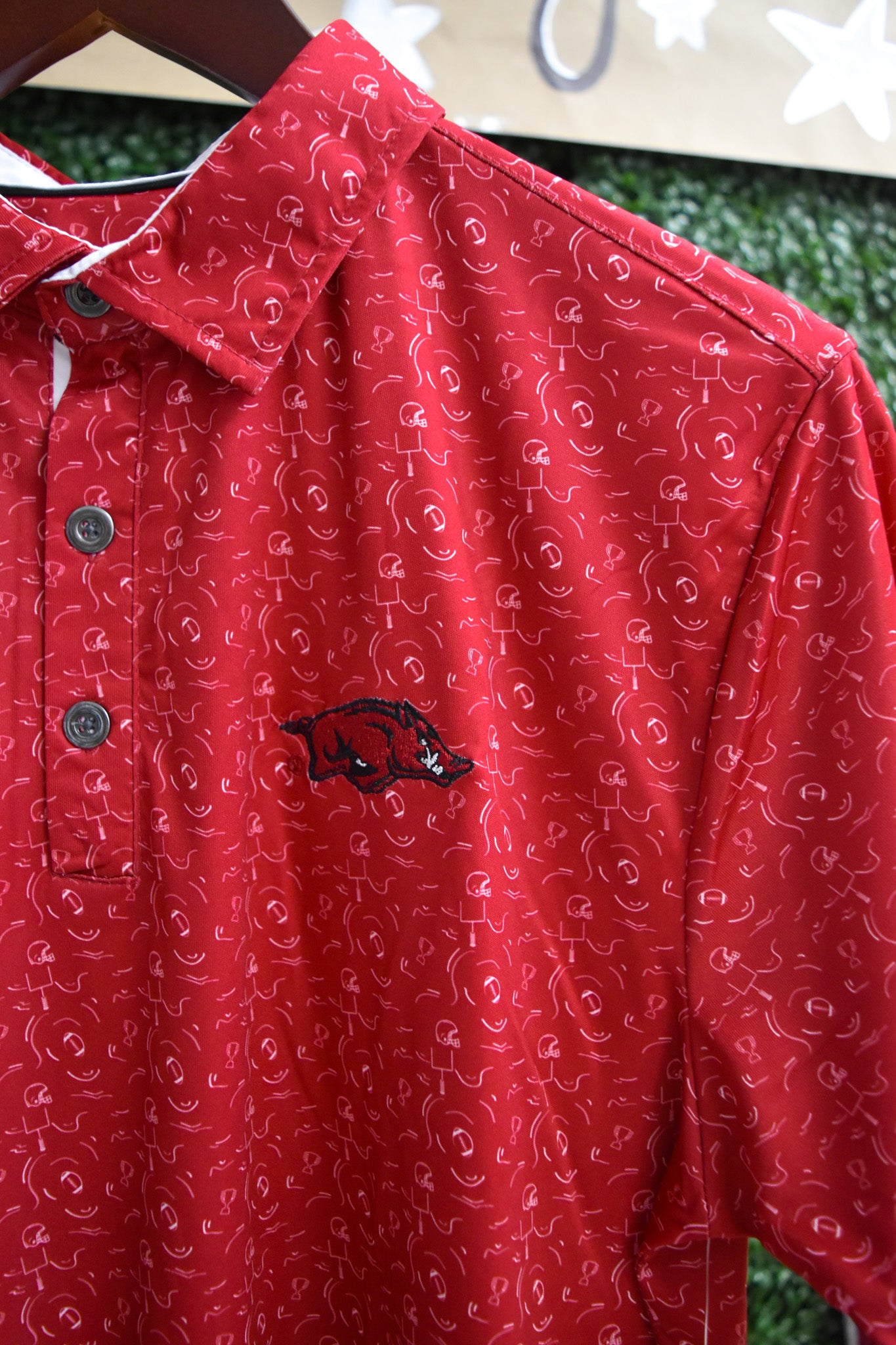 Men's Red Football Print Polo