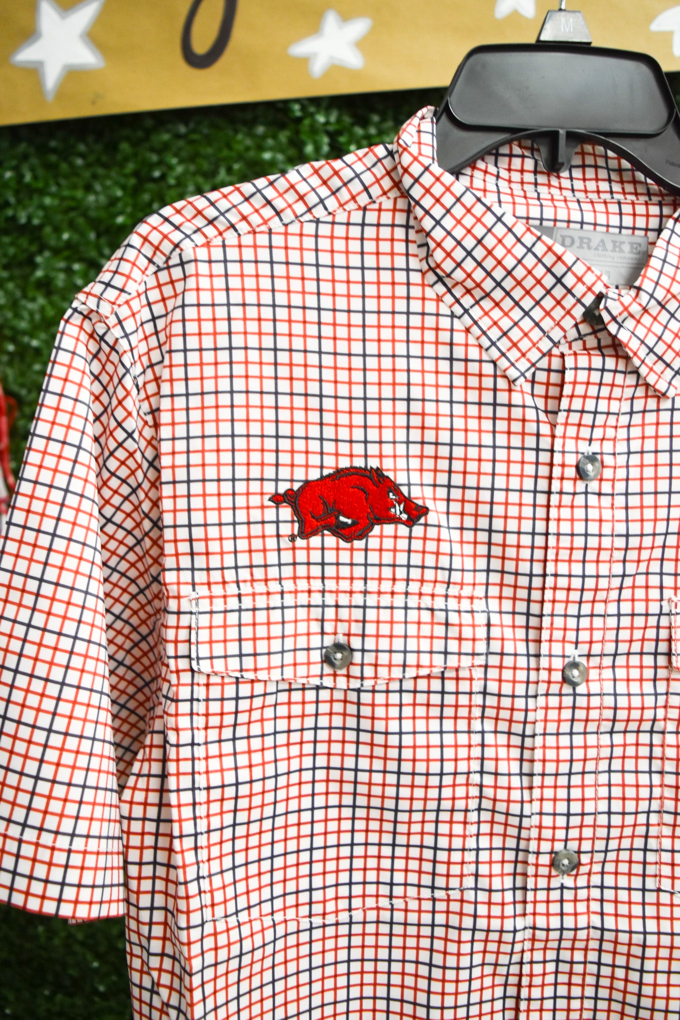 Drake Arkansas Frat Tattersall Short Cardinal Sleeve Shirt