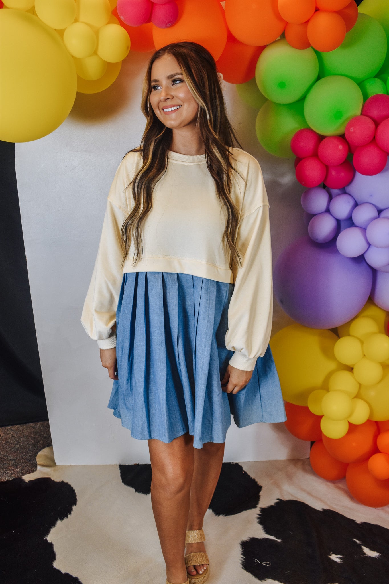 Ecru Sweatshirt Dress in Colorful Styling | SilkFred
