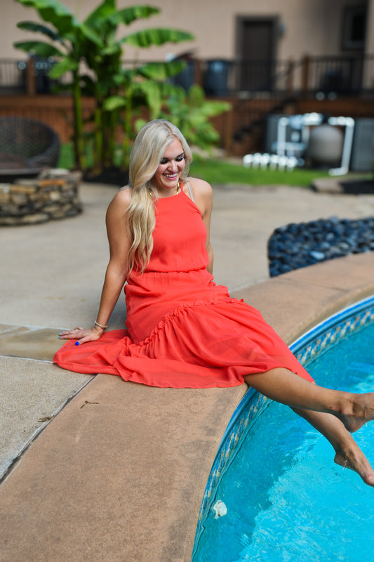 Common Grounds Tomato Red Maxi Dress