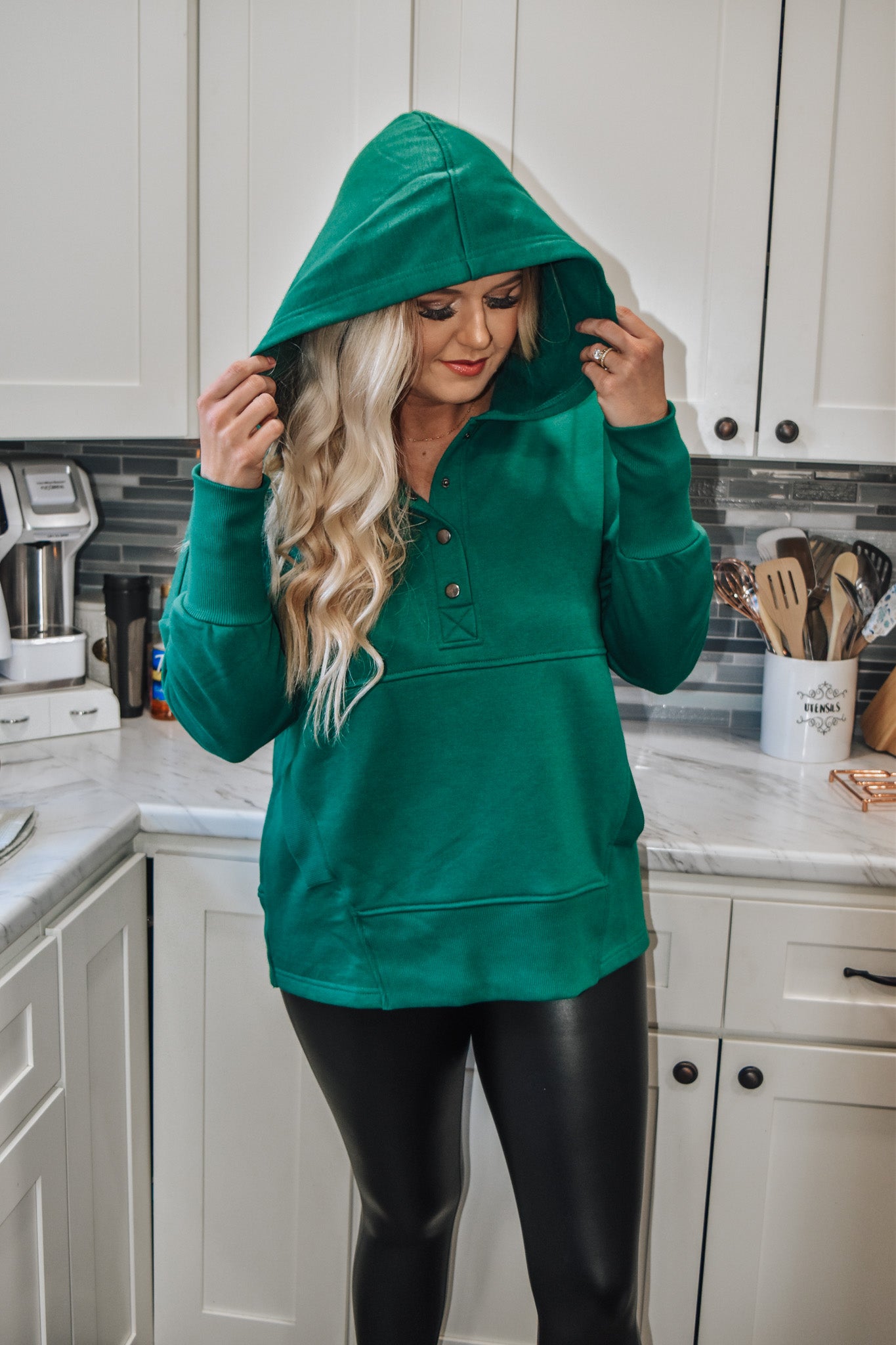 New In Town Forest Green Hooded Pullover