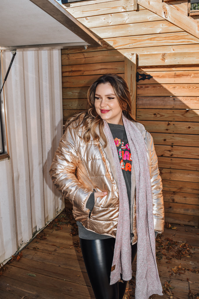 For The Streets Reversible Rose Gold Puffer Jacket