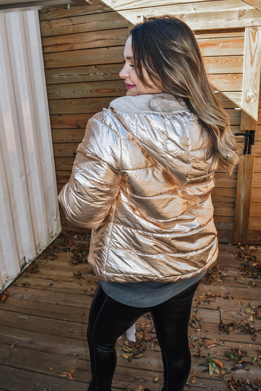 For The Streets Reversible Rose Gold Puffer Jacket