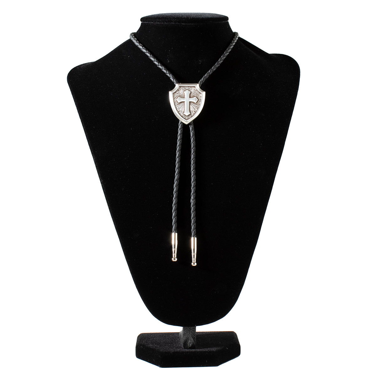 Double S Bolo Tie- Cross Shield