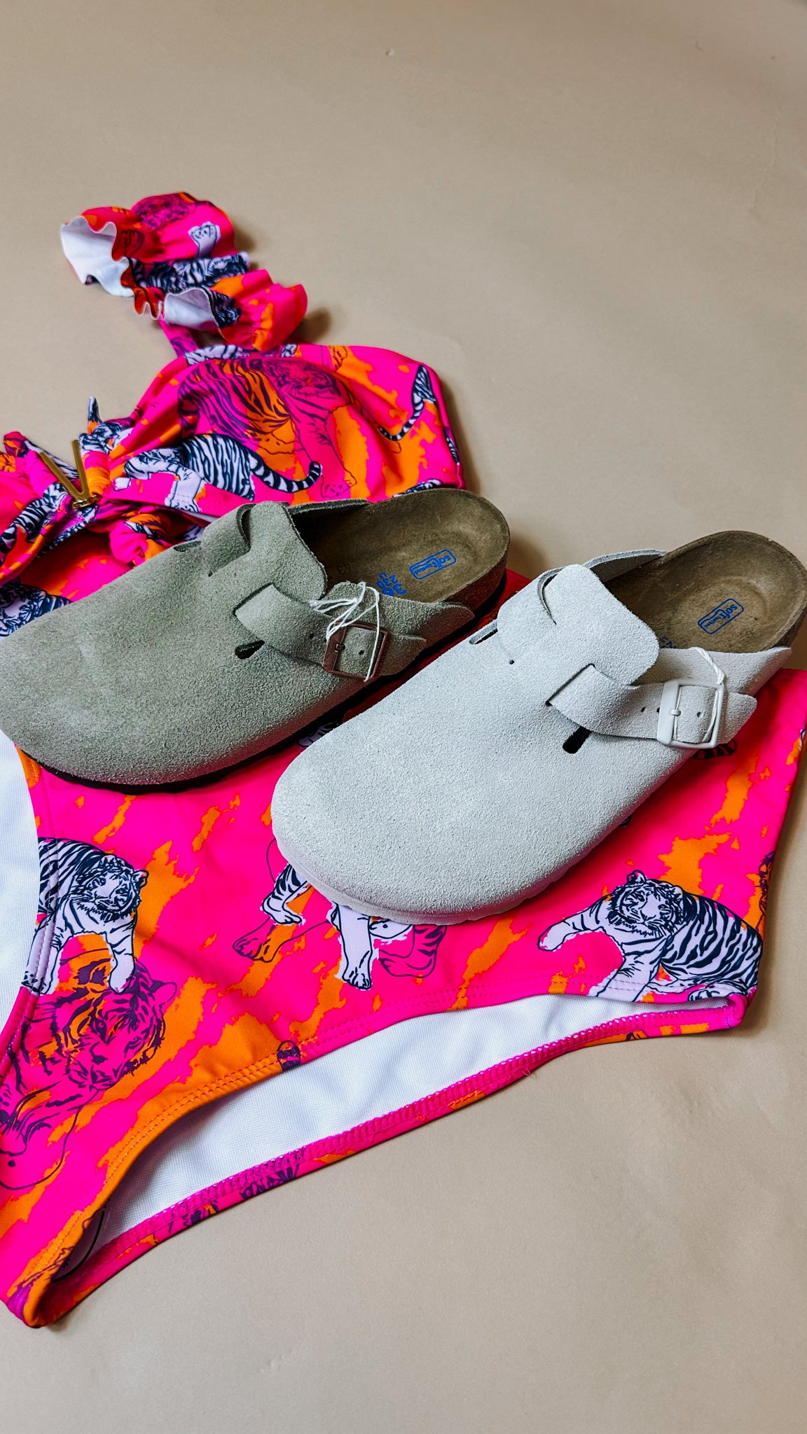 Boston Soft Footbed Taupe Suede Leather Slip On by Birkenstock