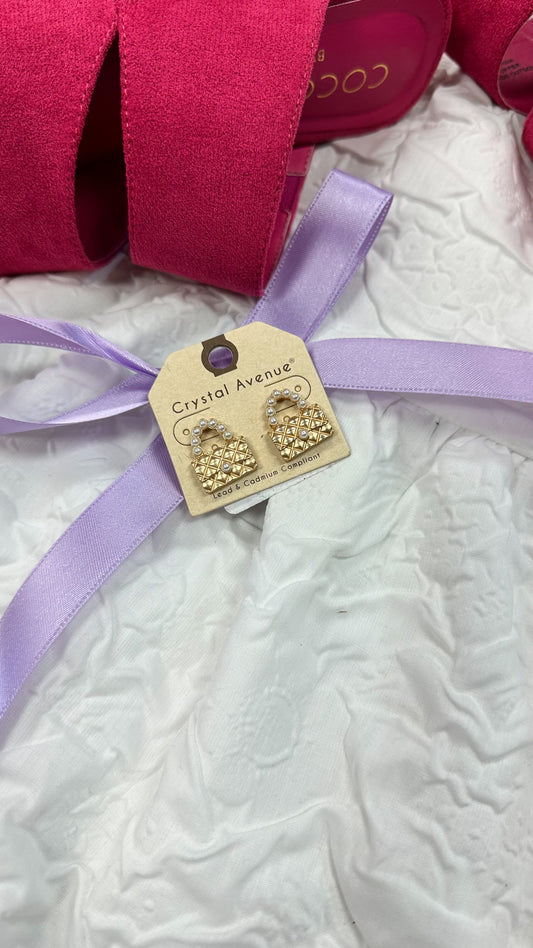 Gold Pearl Purse Earrings