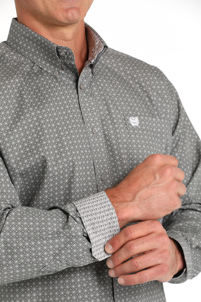 Cinch Men's Grey Geo Print Button Down Shirt