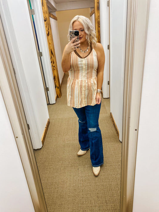 Wrangler Women's Sandy Stripe Snap Front Peplum Tank