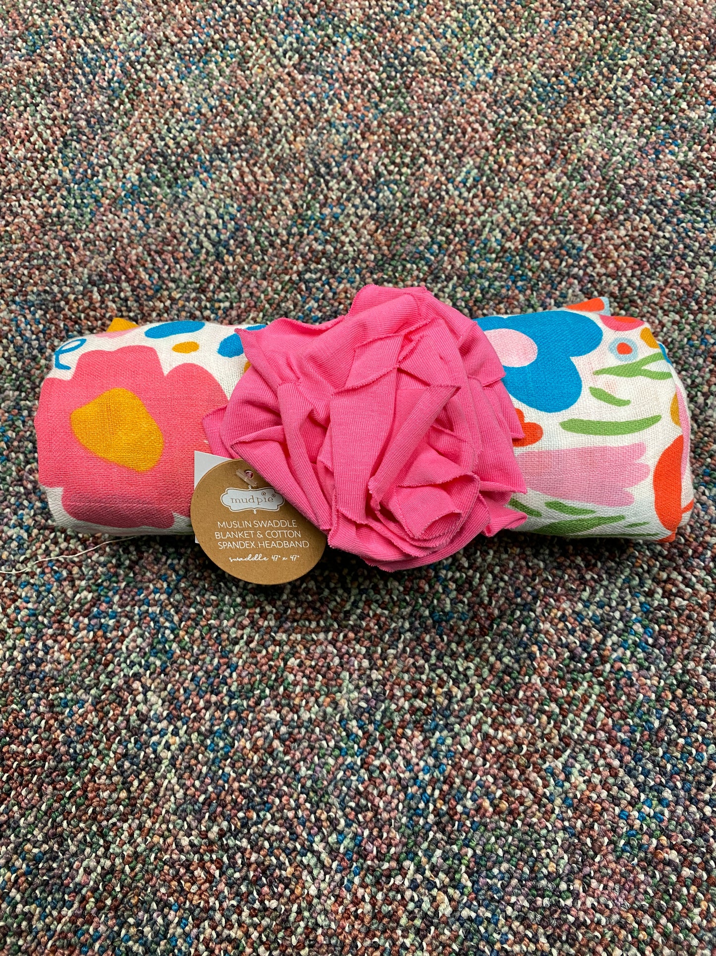 Pink Floral Swaddle Blanket & Headband