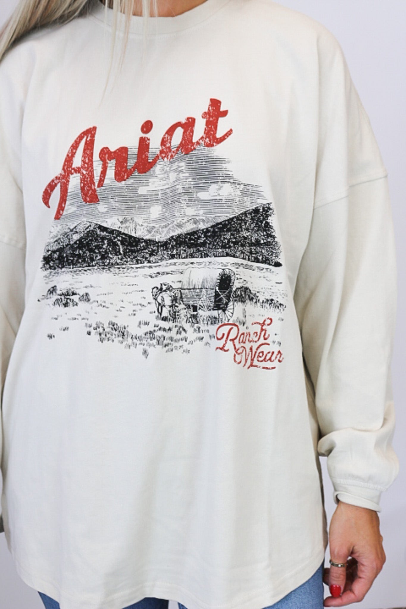 Ariat Oyster Grey Canvas Oversized Long Sleeve Tee