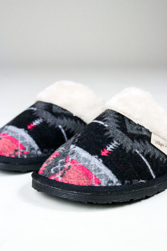 Blazin Roxx Black & Pink Faux Fur Collar Western Women's Slippers