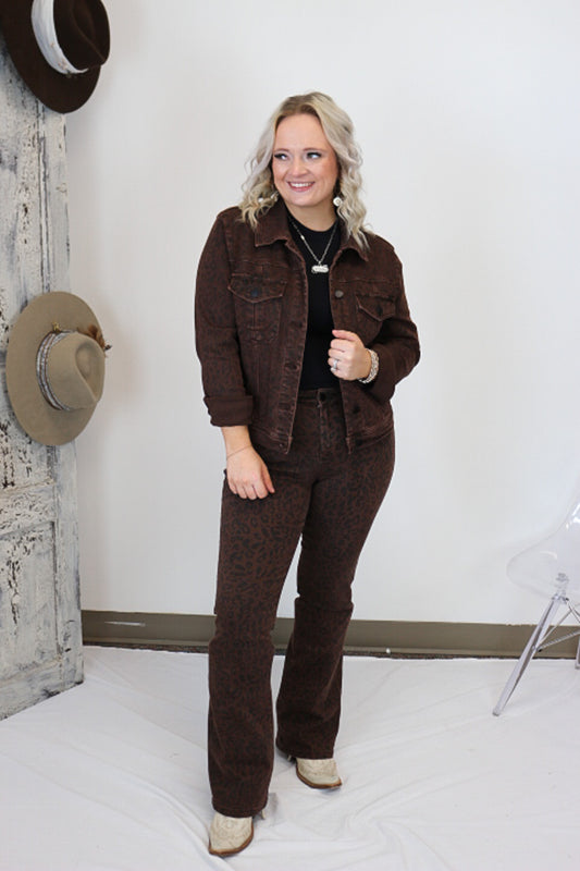 Jaxtyn Brown Leopard Bootcut Jeans Dear John