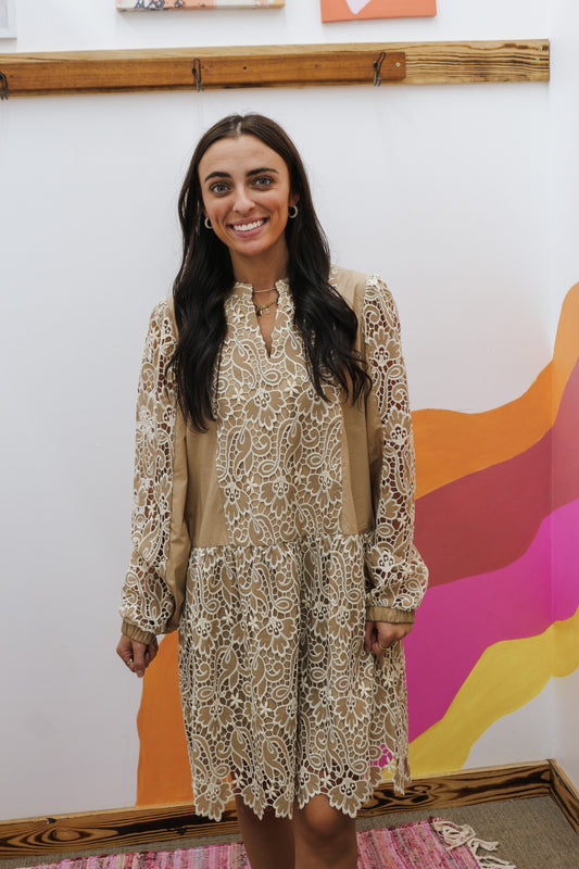 Drive Them Wild Taupe Floral Dress