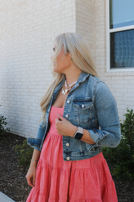 Silver Notched Indigo Crop Jean Jacket