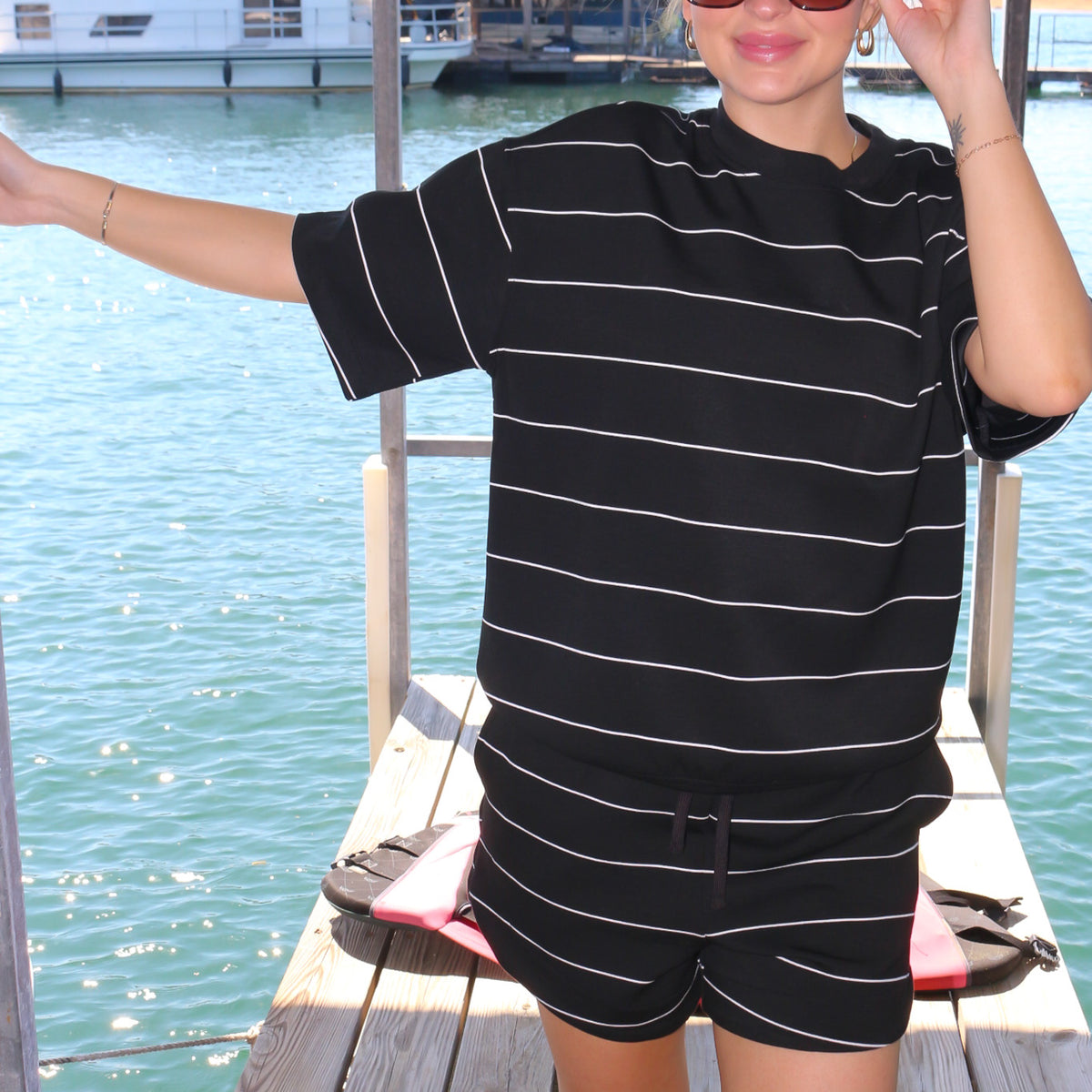 Daylight Drills stripe shorts, shown in one of two available colors