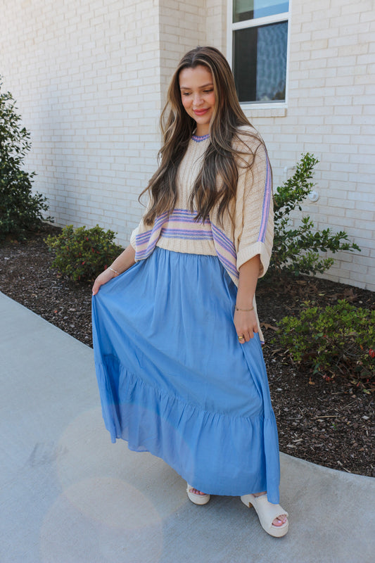 Keeping Close By Blue Midi Skirt