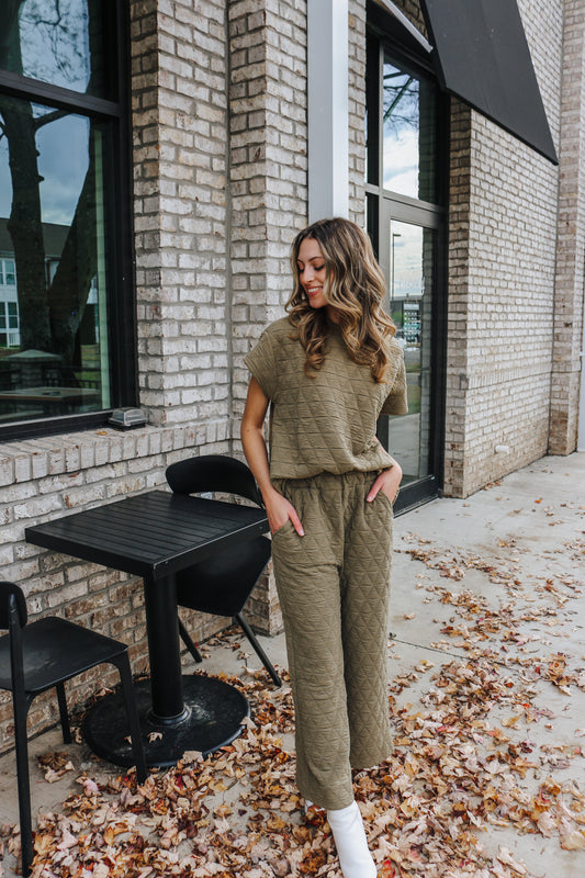 Staying Toasty Olive Quilt Lounge Pants