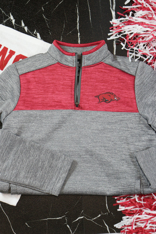 Arkansas Razorback Kids Red Grey Pullover