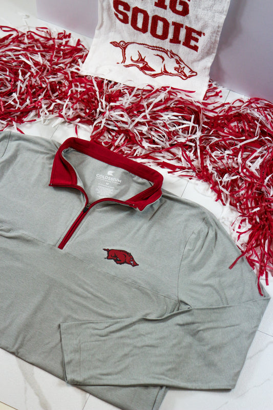 Arkansas Men's Grey Quarter Zip Pullover