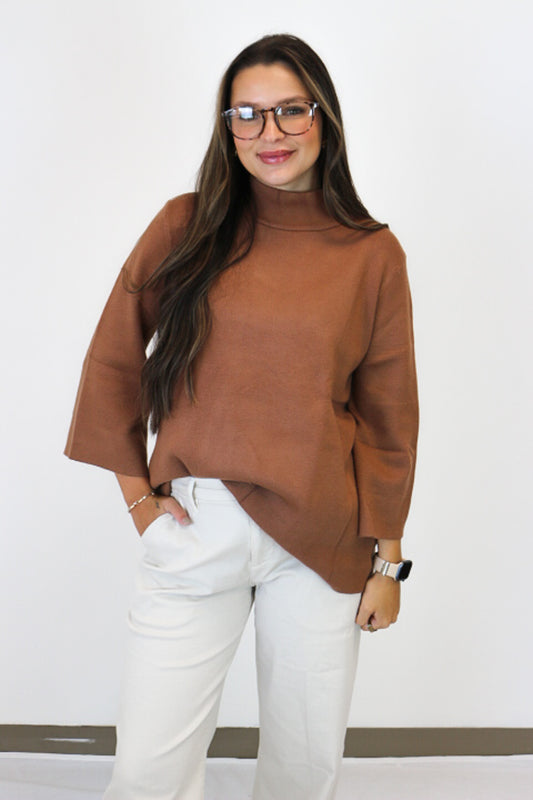 Come Around Mocha Mock Neck Sweater