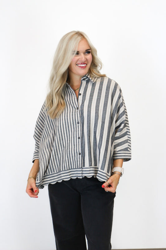 Old Time Sake Black Stripe Blouse