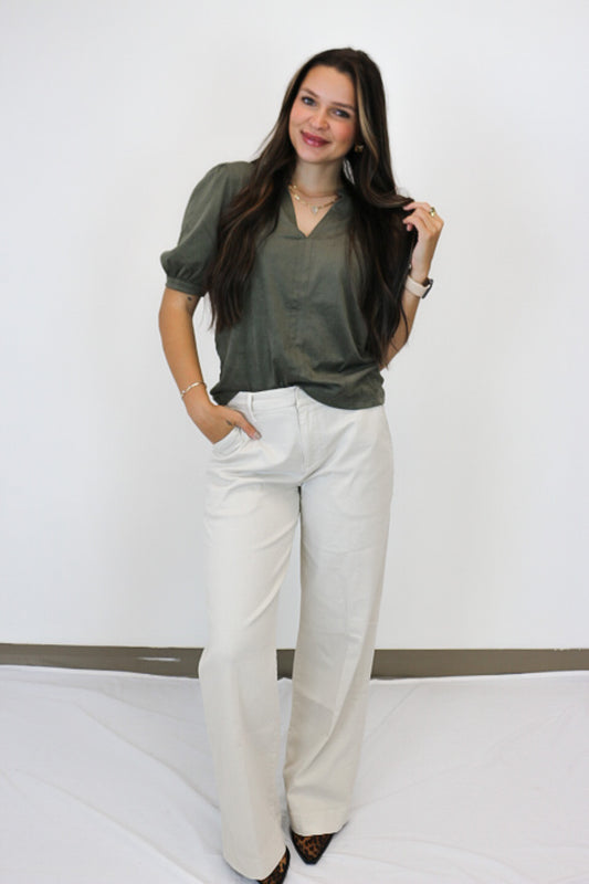 City Sleek Kalia Green Suede Blouse