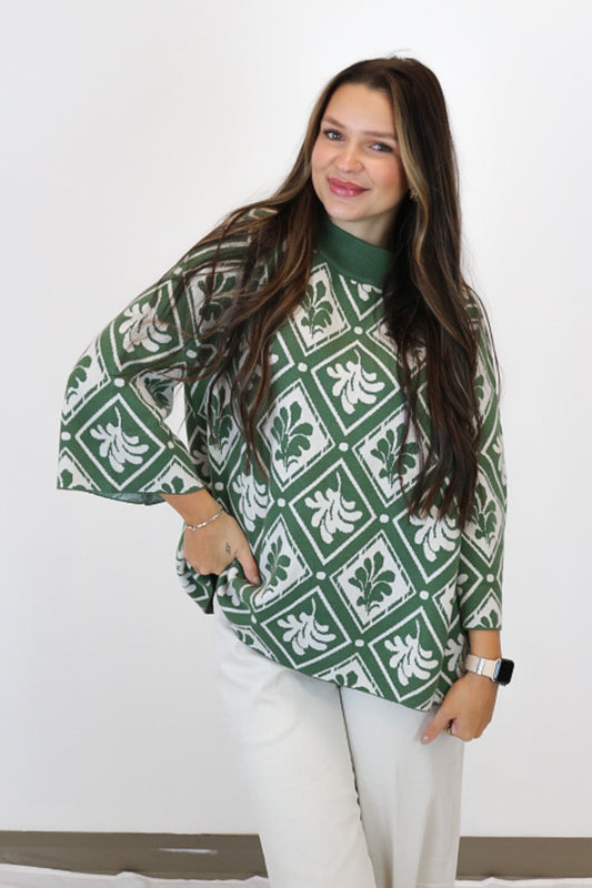 As It Happens Green Mock Neck Sweater