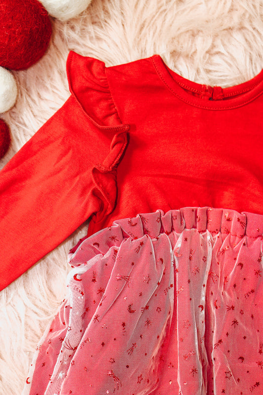 Red Little Girl's Paperbag Skirt Dress