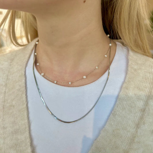 Waterproof Silver Camille Pearl Necklace