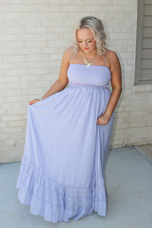 Meet Me In The Middle Lavender Maxi Strapless Dress