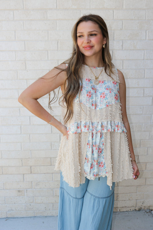Petal Perfection Almond Floral Top