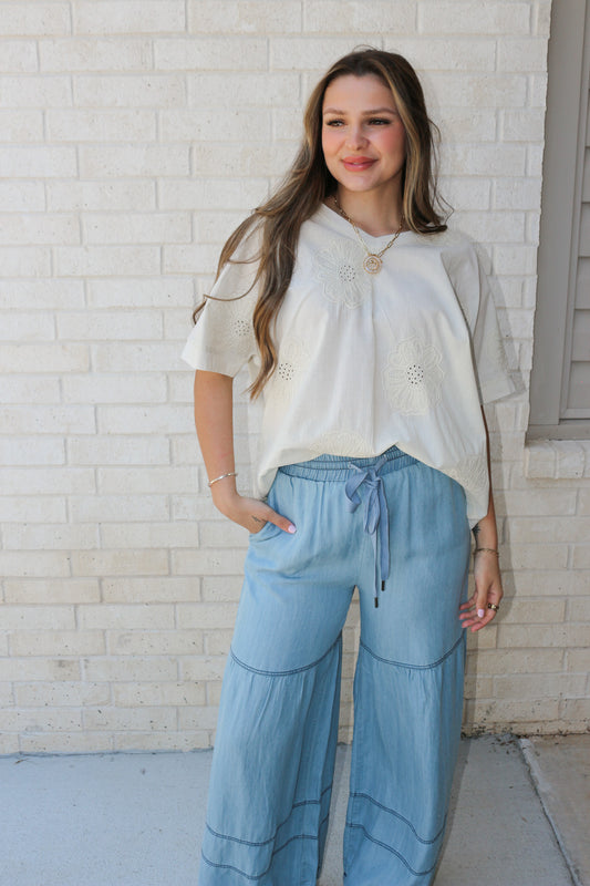 What You Do Best Ecru Floral Embroidered Top