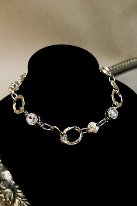 Gold Silver Two Tone Clear Stone 16"-18" Necklace