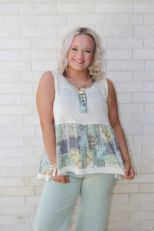 Garden Of Wonders Cream Green Floral Top