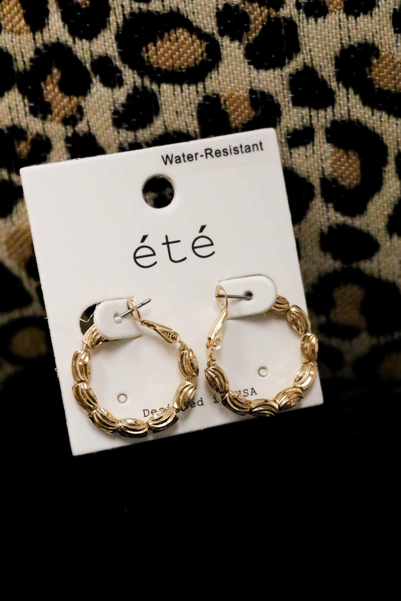 Gold Textured Oval Beads 1" Hoop Earrings